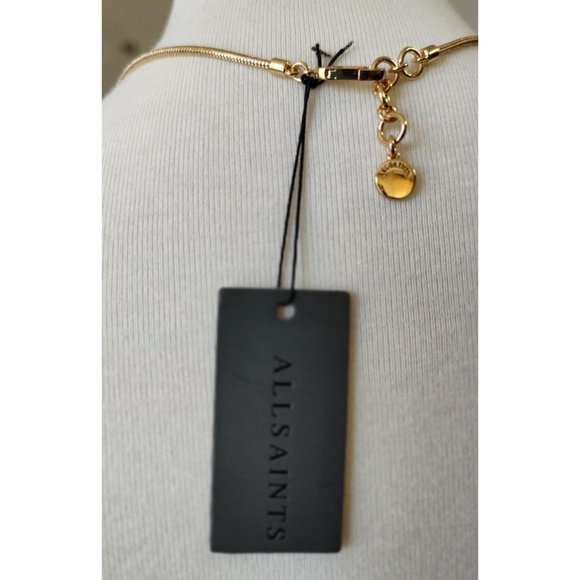 All Saints Necklace Gold Plated Pave Snake Head Lariat Pendant Slide - Picture 8 of 12